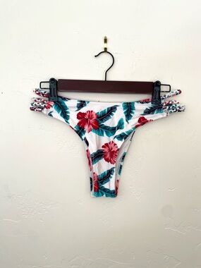New Small Women's Swim Bottom Tropical White with Braided Side Detail